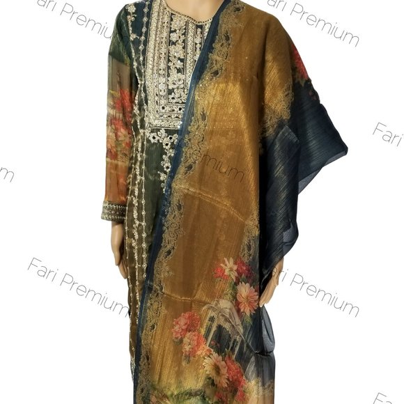 XL NEW Pakistani Tawakkal Fancy Embroidered Masuri Banarsi Shalwar Kameez XL/47 - Picture 14 of 16